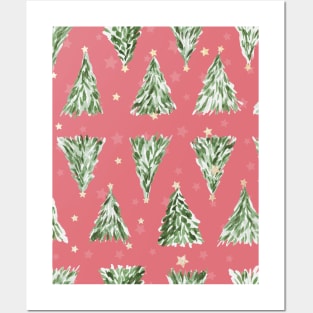 Holiday christmas tree over pink watermelon background Posters and Art